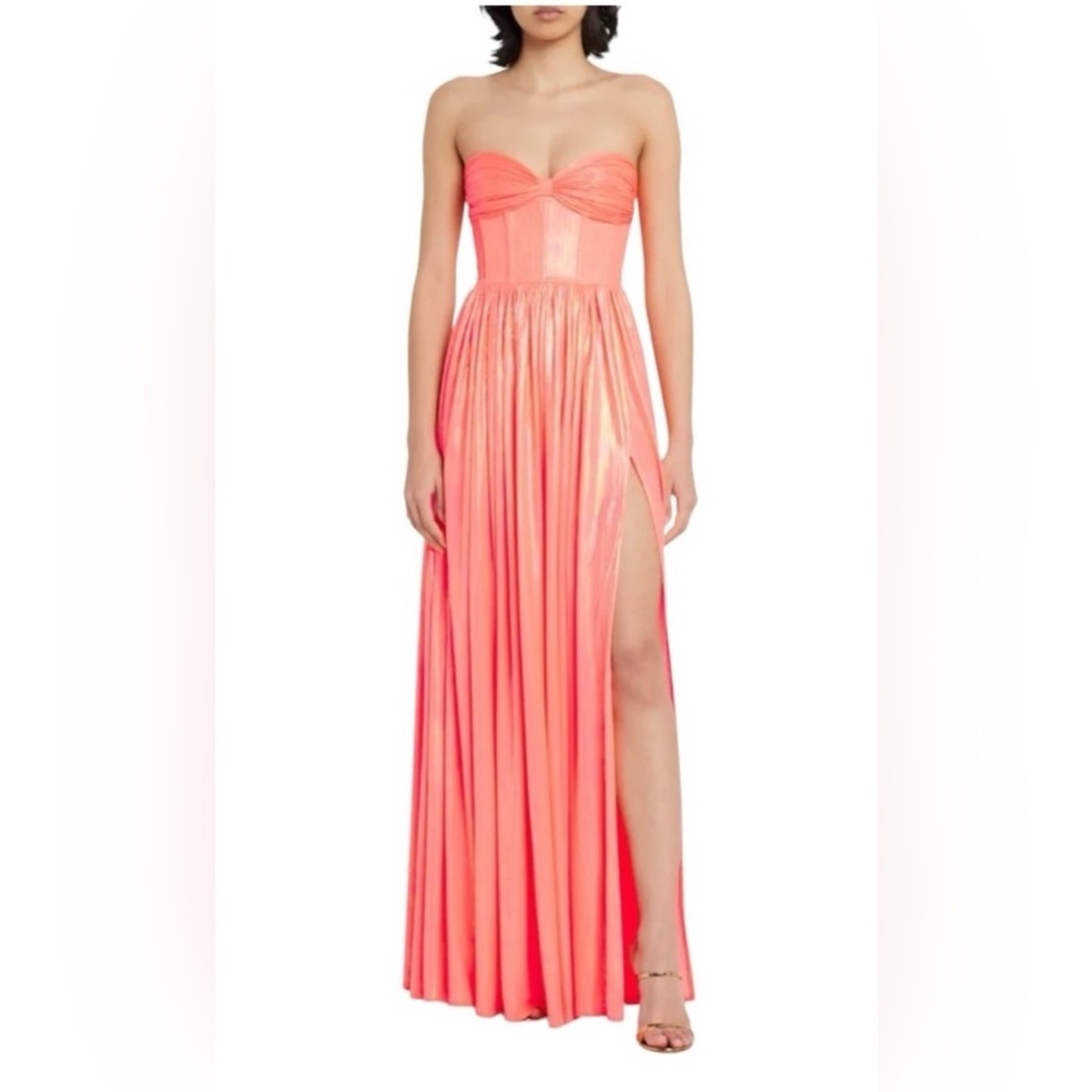BRONX AND BANCO Florence Strapless A-Line Bustier Gown in Metallic Coral NWT‎